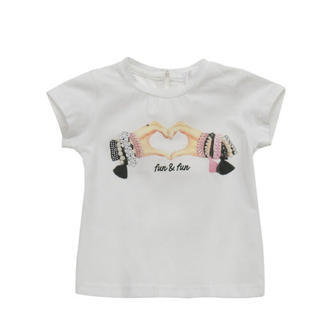 Fun & Fun T-shirt bianca manica corta neonata bambina