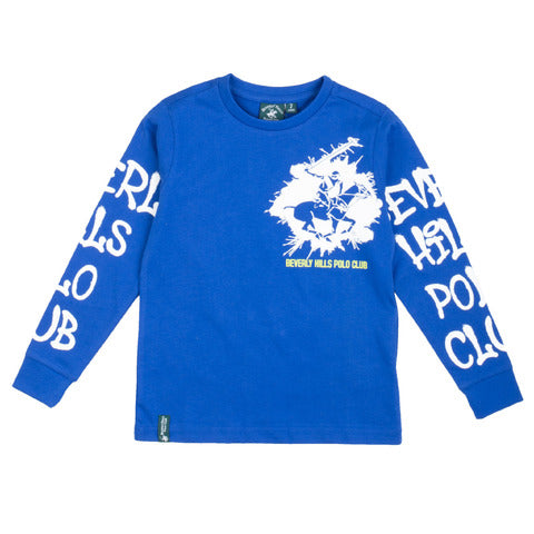T-shirt blu royal a maniche lunghe da bambino