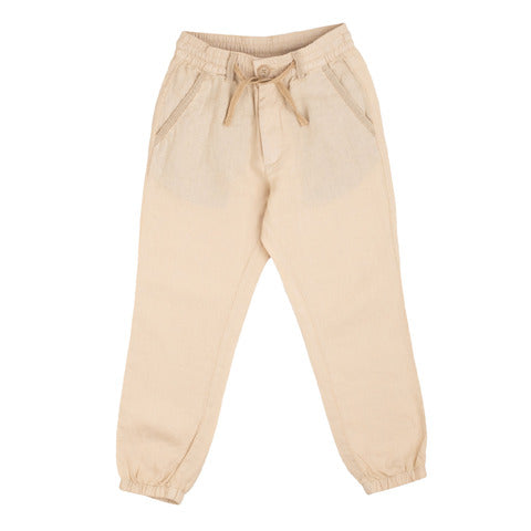 Pantaloni beige cargo in lino per bambini e ragazzi