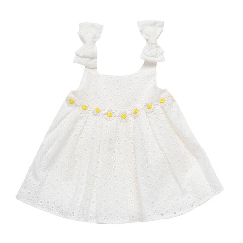 Fun & Fun Vestito bianco con spalline a fiocco neonata 