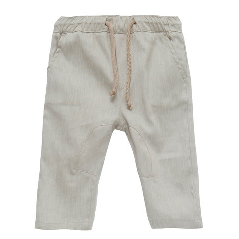 Pantaloni eleganti sabbia in cotone e lino per neonati