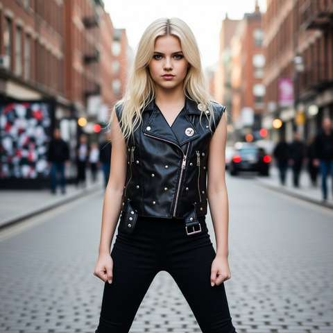 Gilet giacca Renuit nero da ragazza con cintura e fibbia metallica