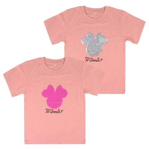 Set 2 t-shirt bambina rosa Minnie con paillettes viola e argento sul davanti