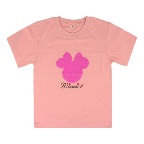 T-shirt bambina rosa Minnie con paillettes viola sul davanti