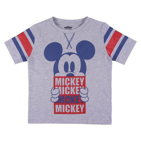 T-shirt grigia Topolino Disney con stampa Mickey e maniche a righe