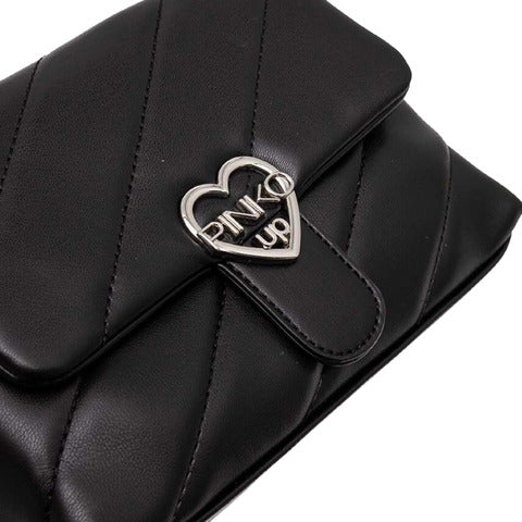Pinko Borsa nera trapuntata con logo cuore