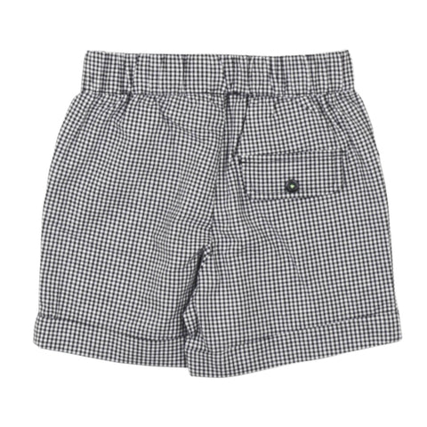 Pantaloncini neonato a quadretti con cintura elasticizzata e bottone, patch logo