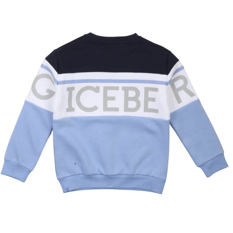Felpa girocollo color block blu e azzurro con logo ICEBERG sul retro