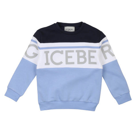 Felpa girocollo color block blu e azzurro con maxi logo ICEBERG