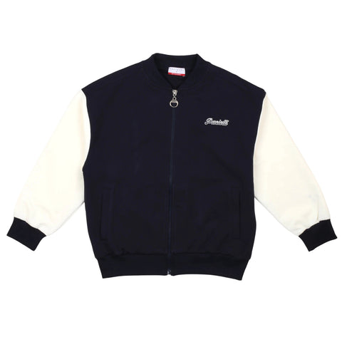 Felpa con zip blu navy con maniche bianche e logo frontale