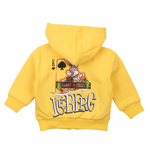 Felpa aperta con cappuccio gialla con grafica e logo ICEBERG sul retro