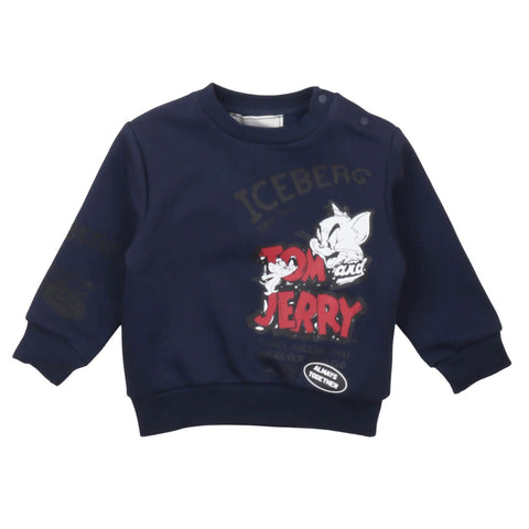 Felpa girocollo blu Iceberg con stampa Tom&Jerry sul davanti