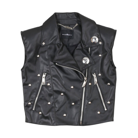Gilet giacca Renuit nero con zip, borchie e colletto a lancia