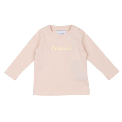 T-shirt manica lunga bambina Trussardi rosa tenue con logo frontale – stile casual elegante su Bimbi alla Moda