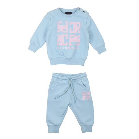 Completo felpa e pantaloni in felpa azzurri, stampa logo frontale e coulisse