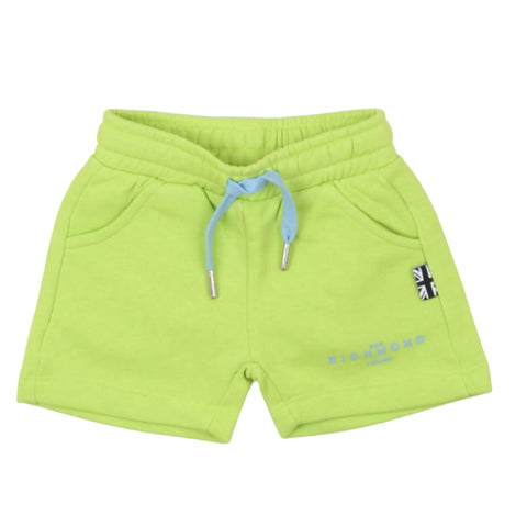 Pantaloncini verdi lime neon con coulisse e tasche, patch laterale Regno Unito