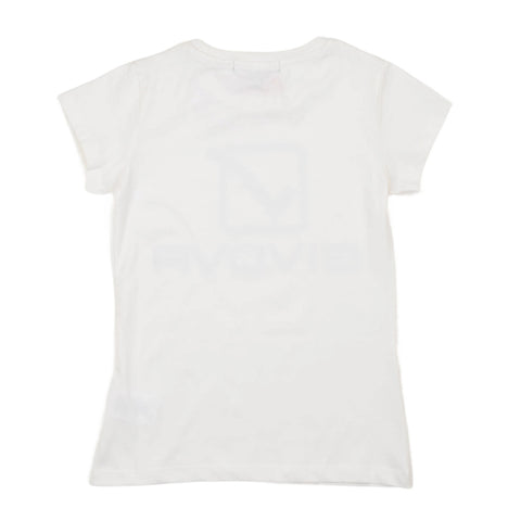 T-shirt bambina bianca a manica corta con scollo rotondo, retro senza stampa