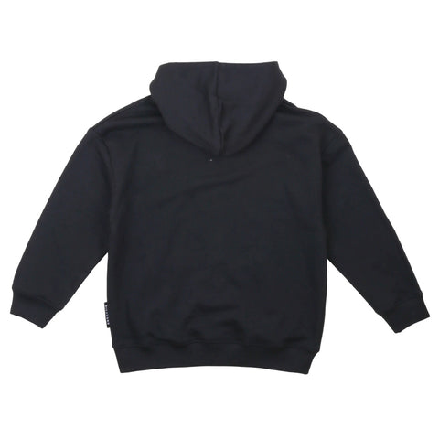 Felpa con cappuccio nera con zip frontale, vista posteriore