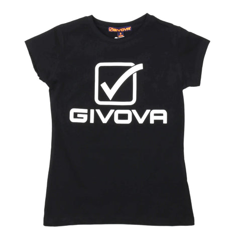 T-shirt Givova bambina nera a manica corta con grande logo frontale bianco