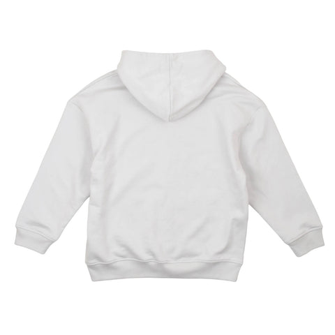 Felpa bianca con cappuccio e zip frontale, vista posteriore