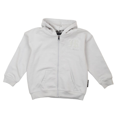 Felpa bianca con zip e cappuccio, logo ricamato sul petto