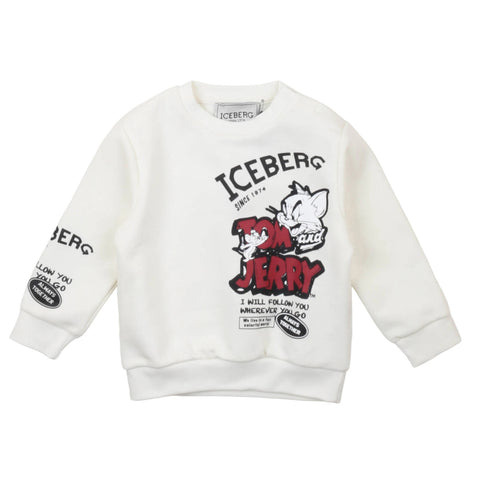 Felpa girocollo off white con stampa ICEBERG JERRY e patch manica
