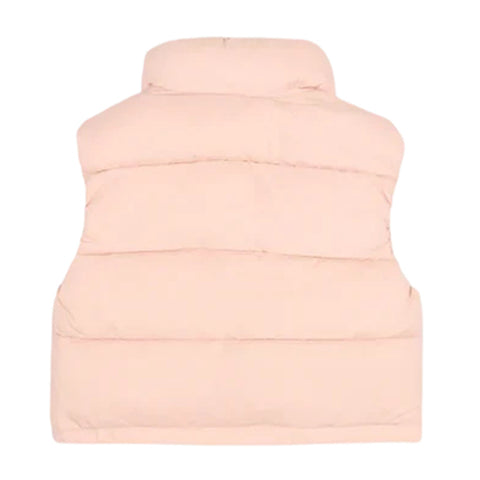 Gilet imbottito rosa smoke con cuciture orizzontali e cappuccio