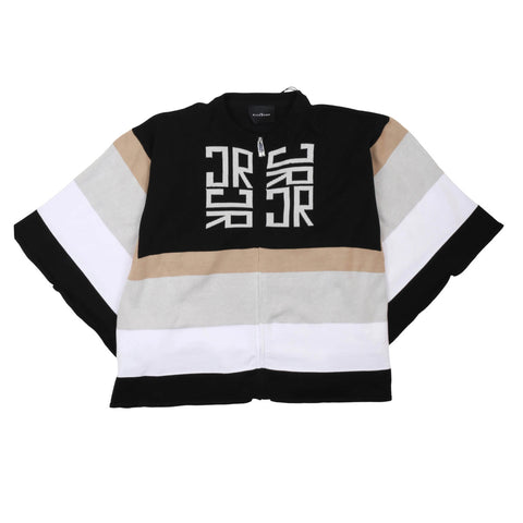 Maglia bambino John Richmond nera a righe bianco-grigie con stampa frontale JR