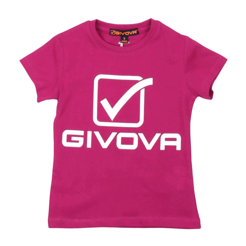 Maglietta bambina a maniche corte fuxia con logo GIVOVA frontale