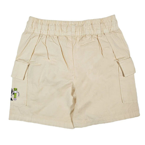 Bermuda beige neonato con vita elasticizzata, tasche cargo e cuciture posteriori