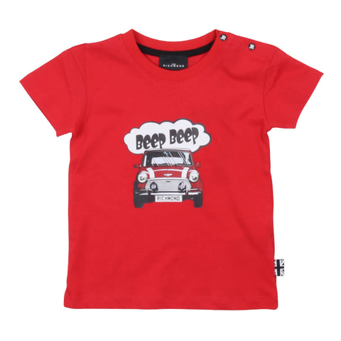 John Richmond T-shirt manica corta rossa neonato bambino con disegno macchina