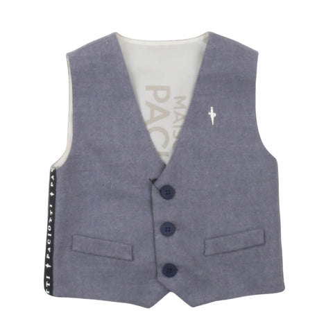 Gilet senza maniche grigio melange chiaro, chiusura bottoni e tasche frontali