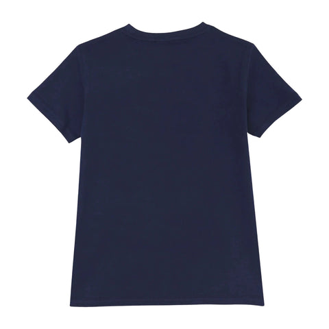 T-shirt blu navy bambino, dietro tinta unita