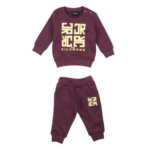 Completo felpa e pantaloni bordeaux con stampa frontale e logo S&R Richmond