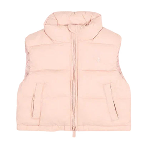 Gilet imbottito rosa smoke con zip frontale e cappuccio