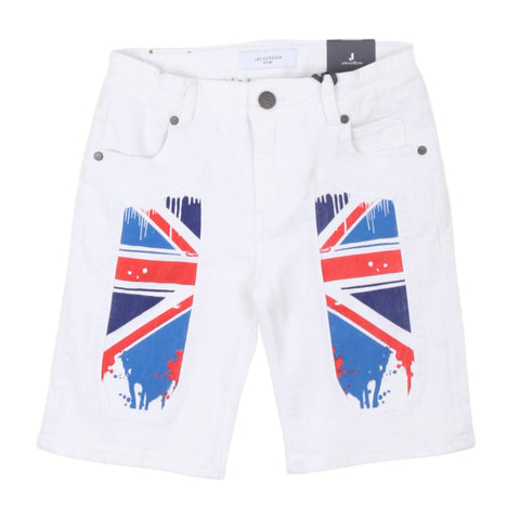 Bermuda bianca bambino con stampa bandiera Union Jack sulle gambe