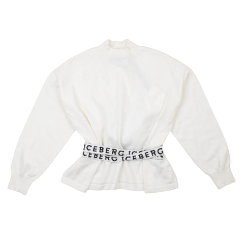 Maglione avorio con volant in vita e cintura con fiocco ICEBERG
