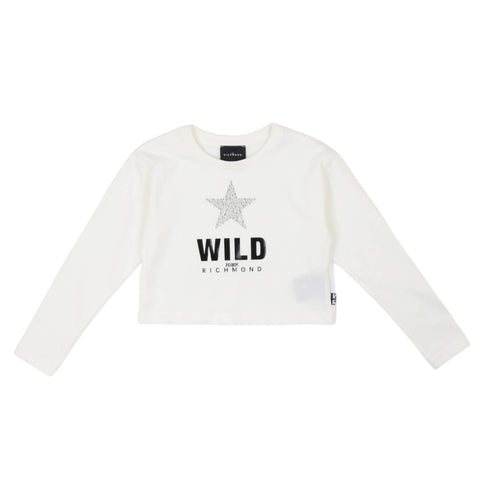 T-shirt bianca manica lunga scritta WILD bambina ragazza di John Richmond