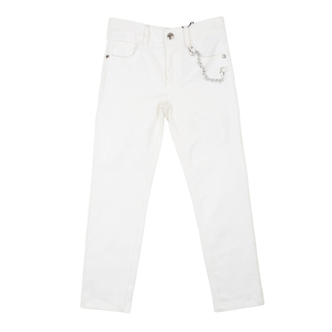 Jeans bambino John Richmond bianchi con chiusura e fibbia decorativa sul fianco