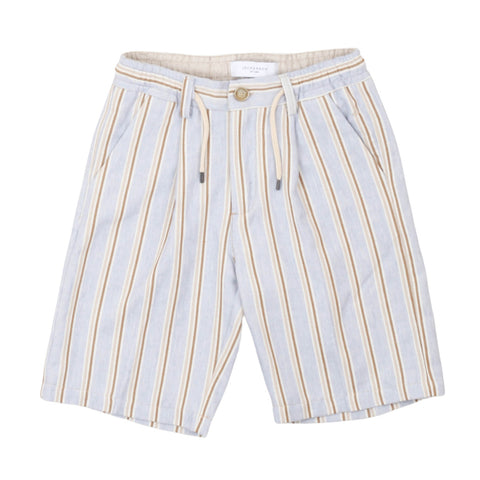 Jeckerson Pantalaccio corto junior a righe azzurro e beige, coulisse in vita
