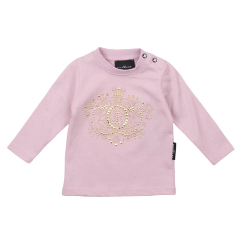 John Richmond t-shirt manica lunga lilla bimbo, stampa con strass oro sul davanti