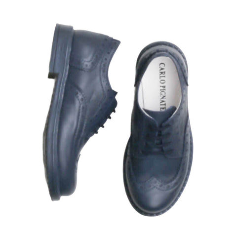 Scarpe Inglesina blu bambino, vista laterale con suola e lacci